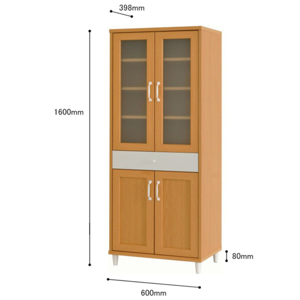 木目調 食器棚 幅60cm 高さ160cm カップボード キッチンボード キッチン収納 引出収納付 - aimcube（エイムキューブ