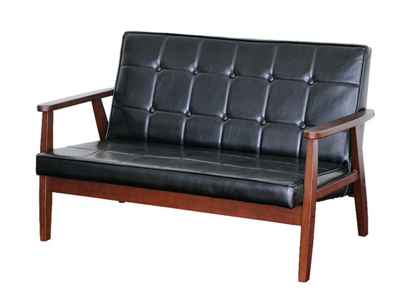 ソファー レザー調 ブラック 木のフレーム PVC レトロ調 ソファ 二人