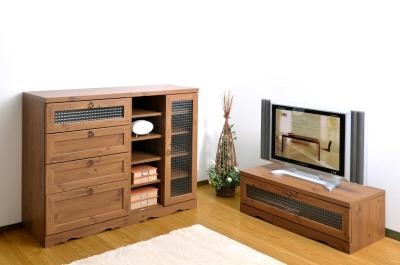 アンティーク調 テレビボード 幅90cm フラップ扉 AVラック ローボード