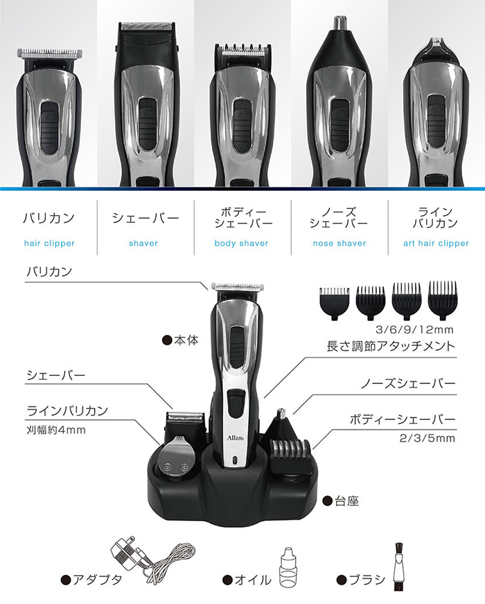 メンズ グルーミング 髭剃り バリカン ノーズシェーバー メンズシェーバー ヒゲトリマー ボディシェーバー 5way